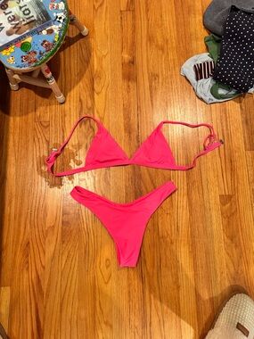Neon Pink Triangle Bikini Set